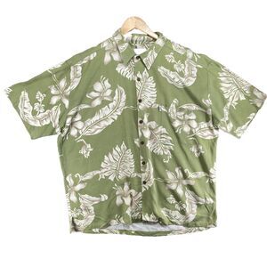 Hawaiian Moon Men's Shirt XXL Green Tropical Print Button Up Made in Hawaii